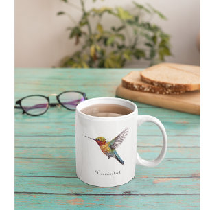 Taza Bicolor Alas arcoiris: Vibrante Hummingbird Art, personali