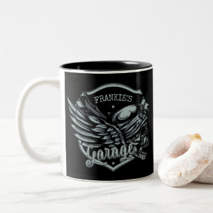Taza Bicolor Alas de cráneo de motociclista personalizadas con 