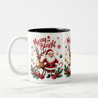Taza Bicolor Alegre festivo con Santa y reno - Mug feriado