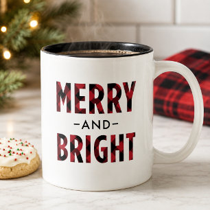 Taza Bicolor Alegre y Brillante Moderno Plaid Rojo de Búfalo