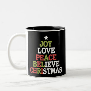Taza Bicolor Alegría Amor Paz Cree Árbol de Navidad Familia
