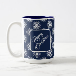 Taza Bicolor Alegría de copo de nieve de Navidad azul polvorien