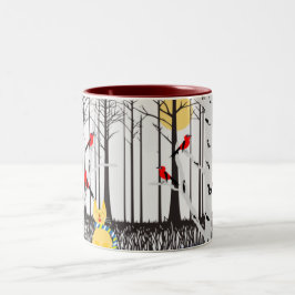 Taza Bicolor Alegría de invierno - Gato con cardenales de Birch