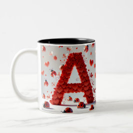 Taza Bicolor Alfabeto creativo letra A con formas de corazón