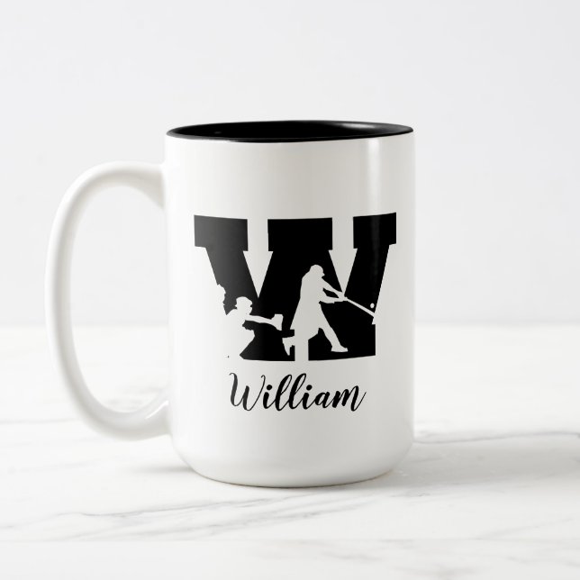 Taza Bicolor Alfabeto de béisbol W Nombre Monogramado Personali (Izquierda)