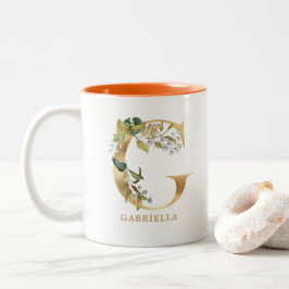 Taza Bicolor Alfabeto dorado G Monograma | Foliage de hojas