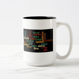 Taza Bicolor Alfabeto fonético de OTAN (fondo oscuro)