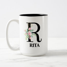 Taza Bicolor Alfabeto monogramado con R de hermosas flores