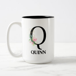Taza Bicolor Alfabeto monoimpreso floral bonito Q