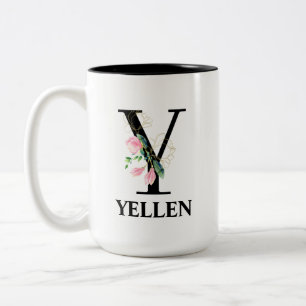 Taza Bicolor Alfabeto Y floral bonito