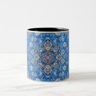 Taza Bicolor Alfombra persa oriental azul turca antigua