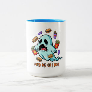 Taza Bicolor Alimentarme o boo Fantasma Halloween