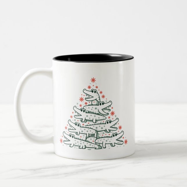 Taza Bicolor Alineación Árbol de Navidad Gracioso Cocodrilo Flo (Izquierda)