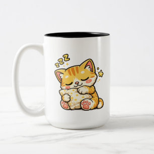 Taza Bicolor Almohada de gato dormilón lindo