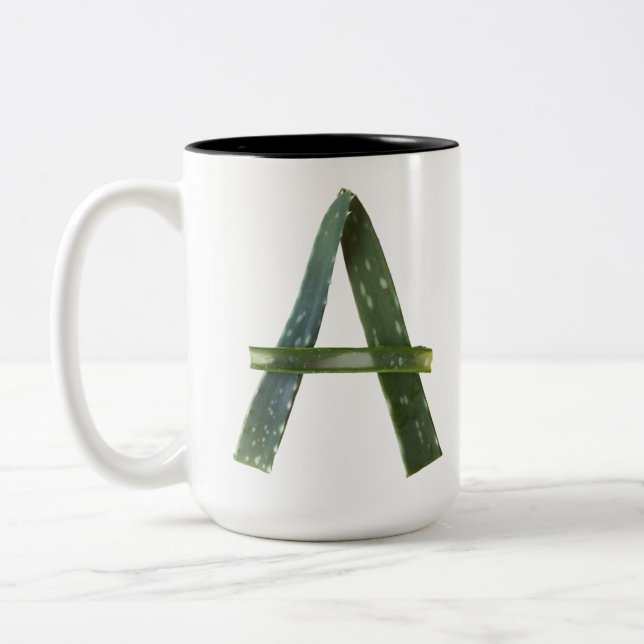 Taza Bicolor Áloe - Monograma Botánico Letra A mayúscula Verde (Izquierda)