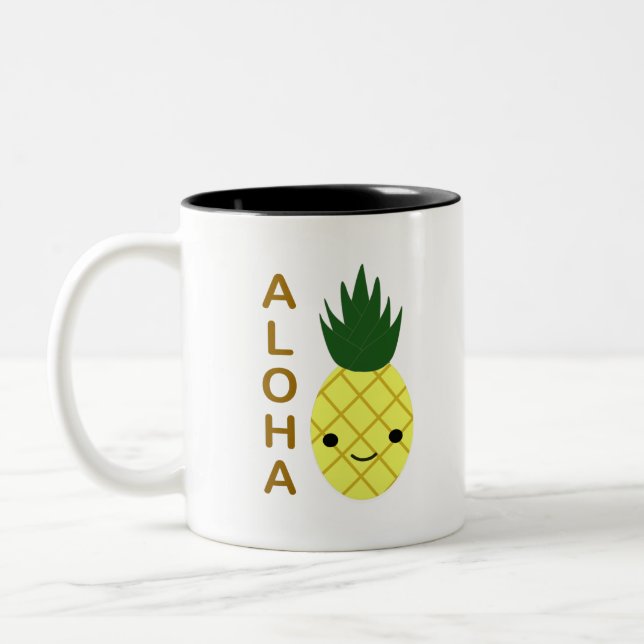 Taza Bicolor Aloha Cute Kawaii Piña (Izquierda)