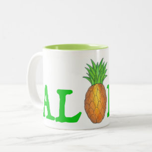 Taza Bicolor ALOHA Isla Tropical Hawai Pineapple Mug
