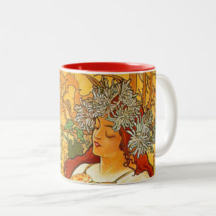 Taza Bicolor Alphonse Mucha Art Nouveau Otoño