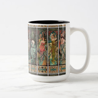 Taza Bicolor Alphonse Mucha arte, art nouveau, vintage, hembras