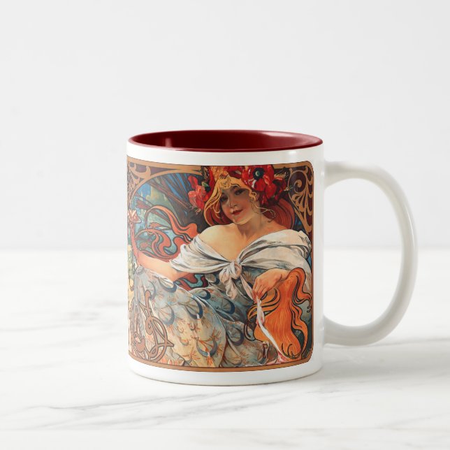 Taza Bicolor Alphonse Mucha Nouveau Biscuit Lady Coffee Mug (Derecha)