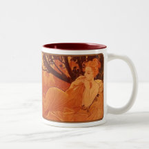 Alphonse Mucha Nouveau Reclinando a Lady Coffee Mu