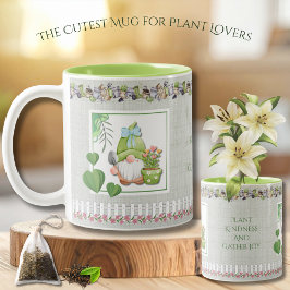 Taza Bicolor Amable gnomo verde chic del jardín adorable planta