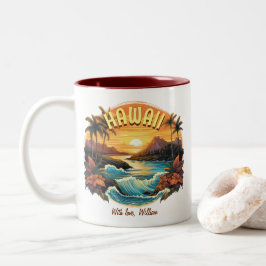 Taza Bicolor Amanecer de arte vintage en las montañas de la pla