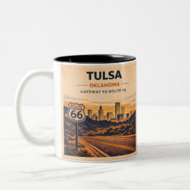 Taza Bicolor Amanecer de Tulsa a lo largo del Café de la calle