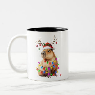 Taza Bicolor Amante de animales Capybara Luces de Navidad Cappy