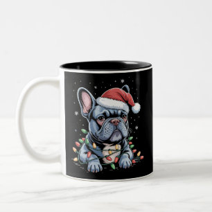Taza Bicolor Amante de Bulldog Francés Frenchie Gorro de Navida