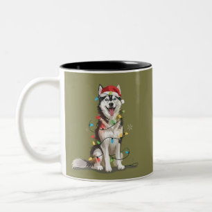 Taza Bicolor Amante de Husky Navidad Siberiano Navideño Mamá Pe