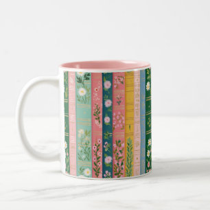 Taza Bicolor Amante de libros florales bonitos