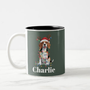 Taza Bicolor Amante de perro Beagle de Navidad con nombre perso