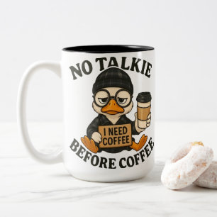 Taza Bicolor Amante del café Pato Divertido Gráfico de Dibujos 