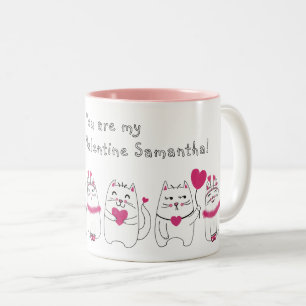 Taza Bicolor Amantes del gato lindo El día de San Valentín rosa