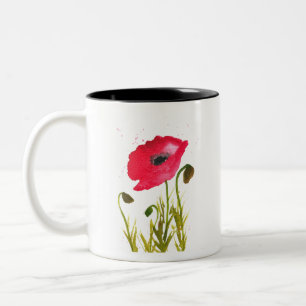Taza Bicolor Amapolas rojas acuarela flores chic rústico
