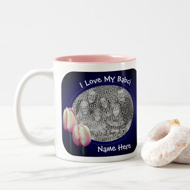 Taza Bicolor Amar a mi abuela polaca beba rosada (Con donut)