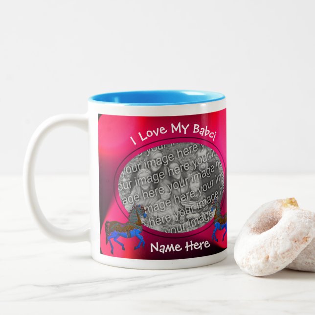 Taza Bicolor Amar a mi bebé carrusel caballo abuela polaca (Con donut)
