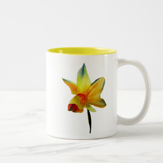 Taza Bicolor Amarillo Daffodil acuarela arte Primavera Flor (Derecha)