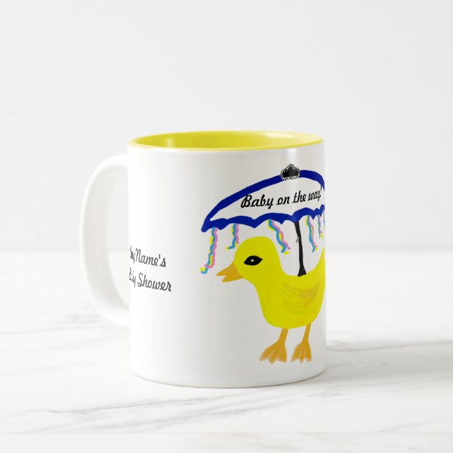 Taza Bicolor Amarillo Ducky Baby Shower Favor Mug (Anverso izquierdo)
