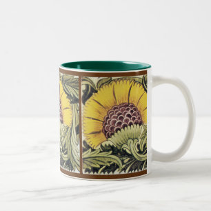 Taza Bicolor Amarillo Girasol Vintage Floral Faux Tile