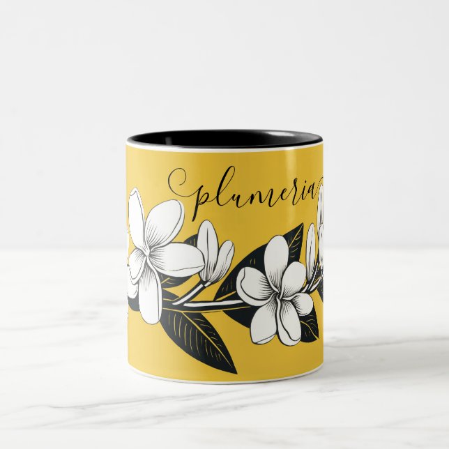 Taza Bicolor Amarillo y negro plumerias (Centro)