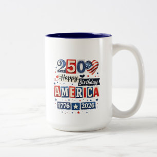 Taza Bicolor América 250 Feliz Cumpleaños   4 de julio de 2026