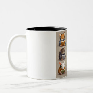 Taza Bicolor Amigos Animales Acogedores Leyendo y Relaxándose