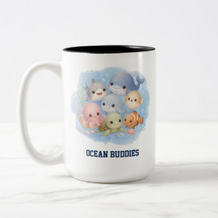 Taza Bicolor Amiguitos del Océano de Dibujos Animados Lindos An