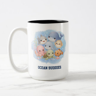 Taza Bicolor Amiguitos del Océano de Dibujos Animados Lindos An
