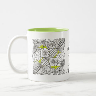 Taza Bicolor Amistad Preciada con Doodle de Flor Abstracta