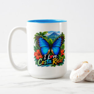 Taza Bicolor Amo a Costa Rica Blue Morpho y Tucán