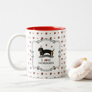 Taza Bicolor Amo a Dachshunds (negro y marrón) Perro lindo