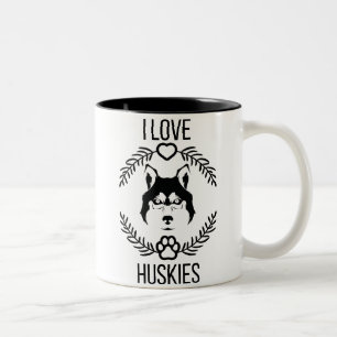 Taza Bicolor Amo a Husky Trendy Mug moderna para amante de los 
